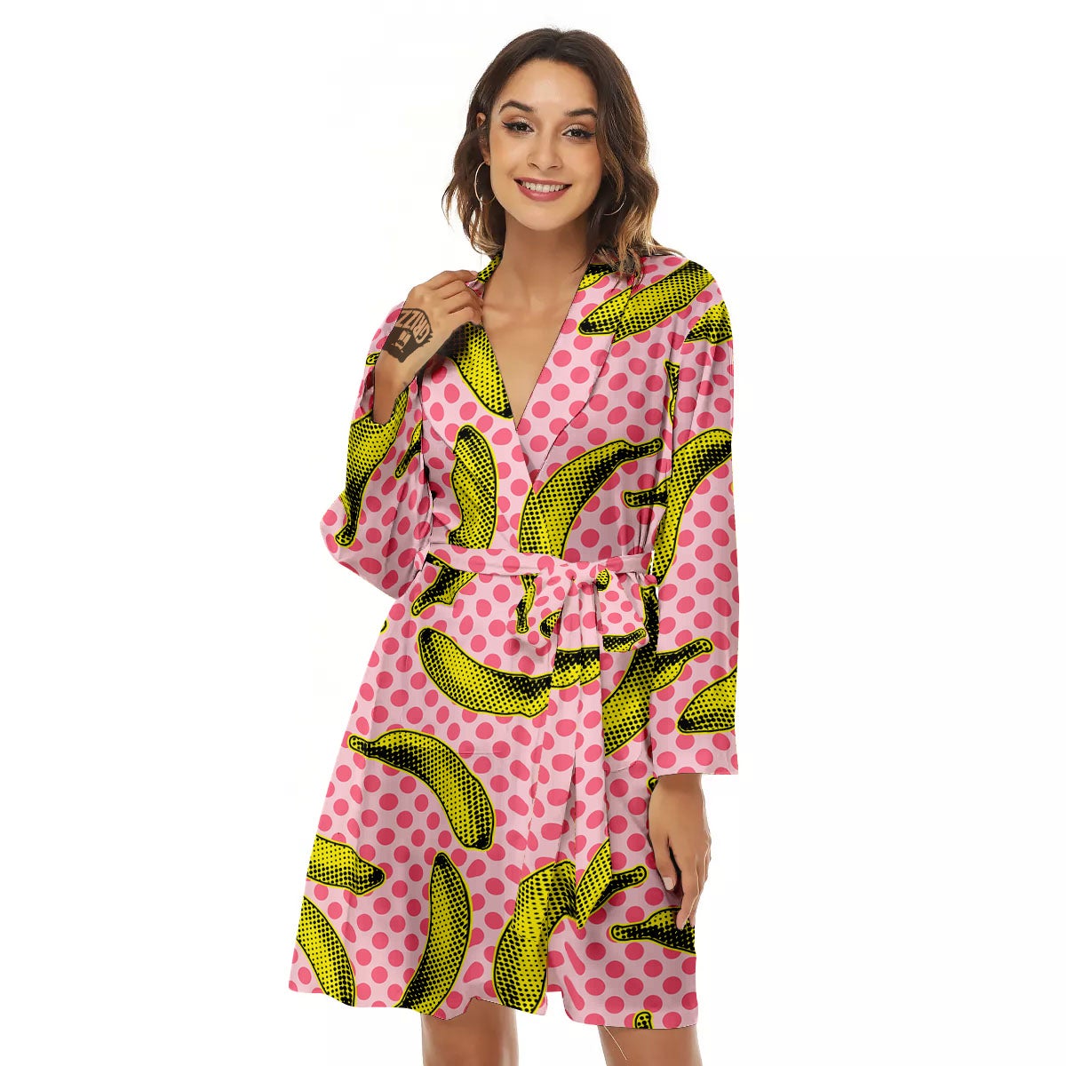 Banana Polka Dot Print Pattern Women's Robe-grizzshop
