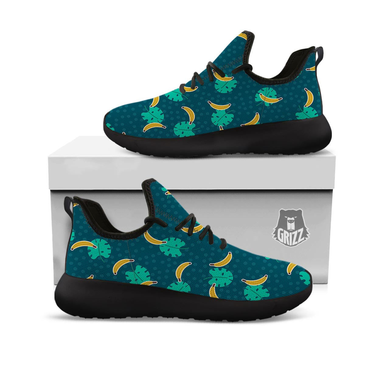 Banana Teal Print Pattern Black Athletic Shoes-grizzshop