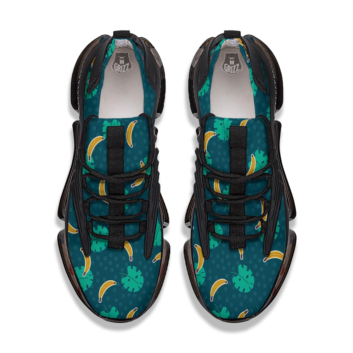 Banana Teal Print Pattern Black Gym Shoes-grizzshop