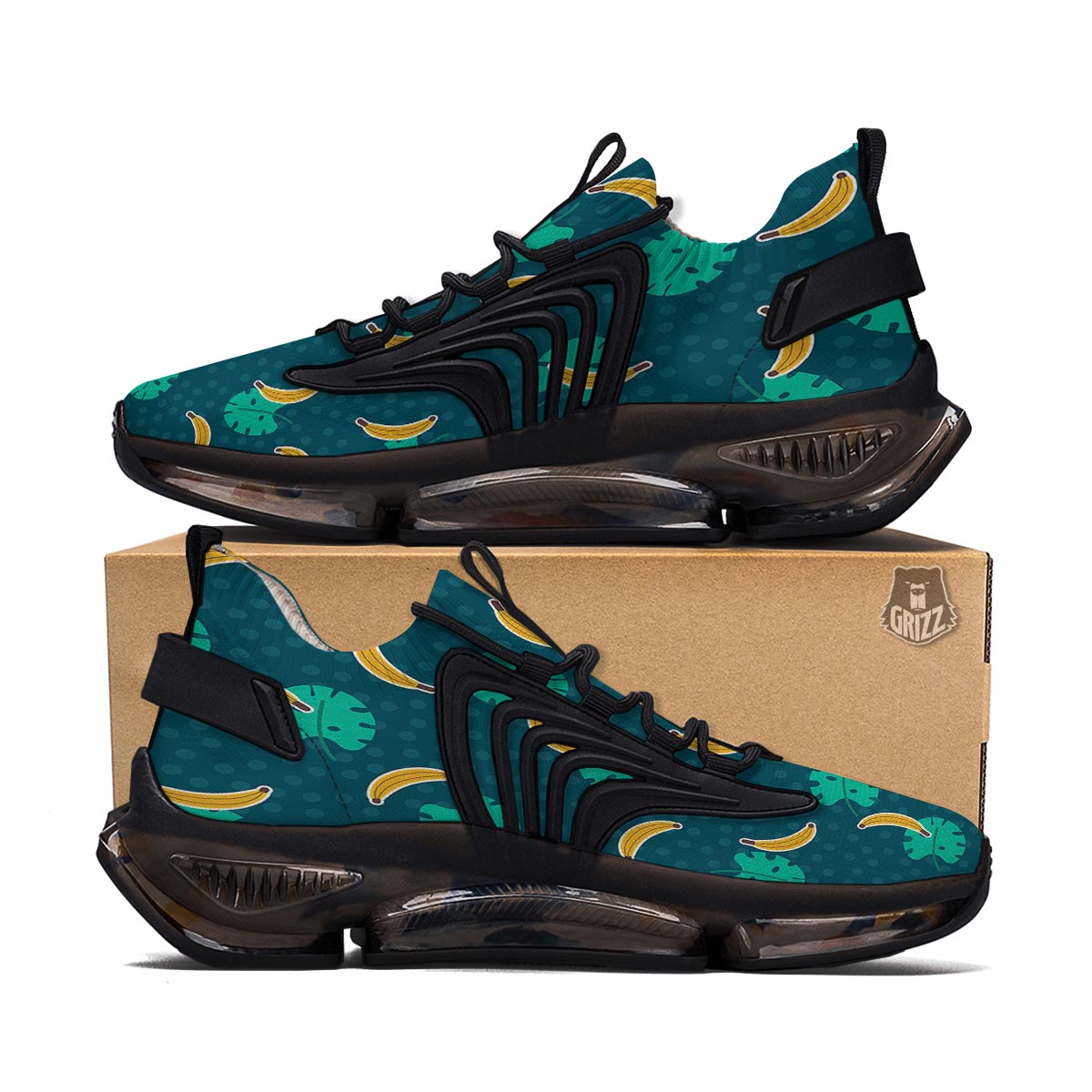Banana Teal Print Pattern Black Gym Shoes-grizzshop