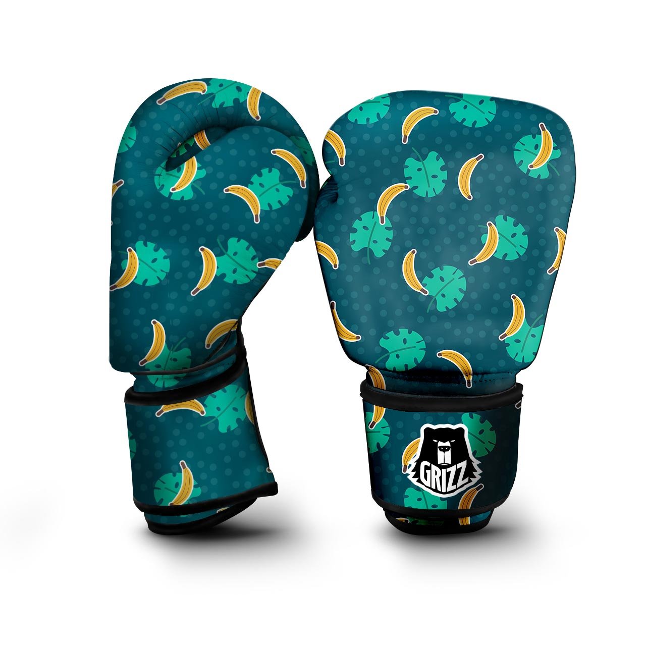 Banana Teal Print Pattern Boxing Gloves-grizzshop