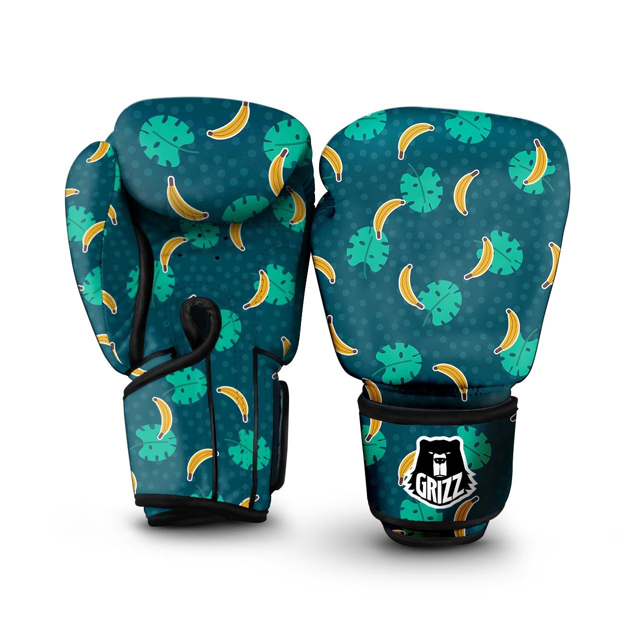 Banana Teal Print Pattern Boxing Gloves-grizzshop