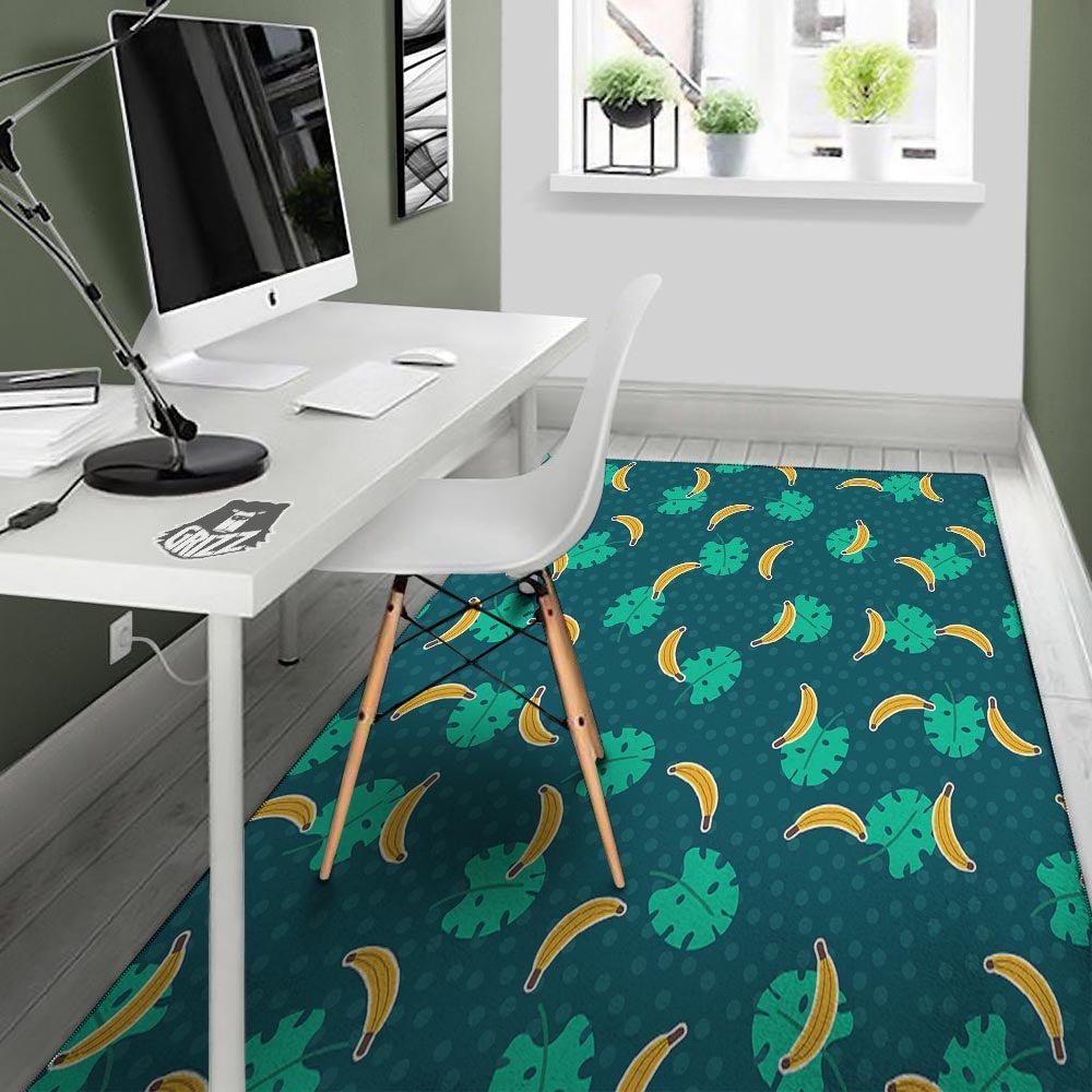 Banana Teal Print Pattern Floor Mat-grizzshop