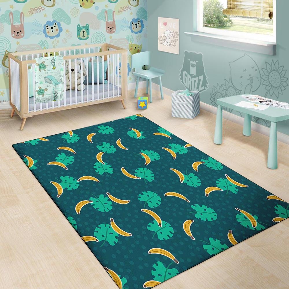 Banana Teal Print Pattern Floor Mat-grizzshop
