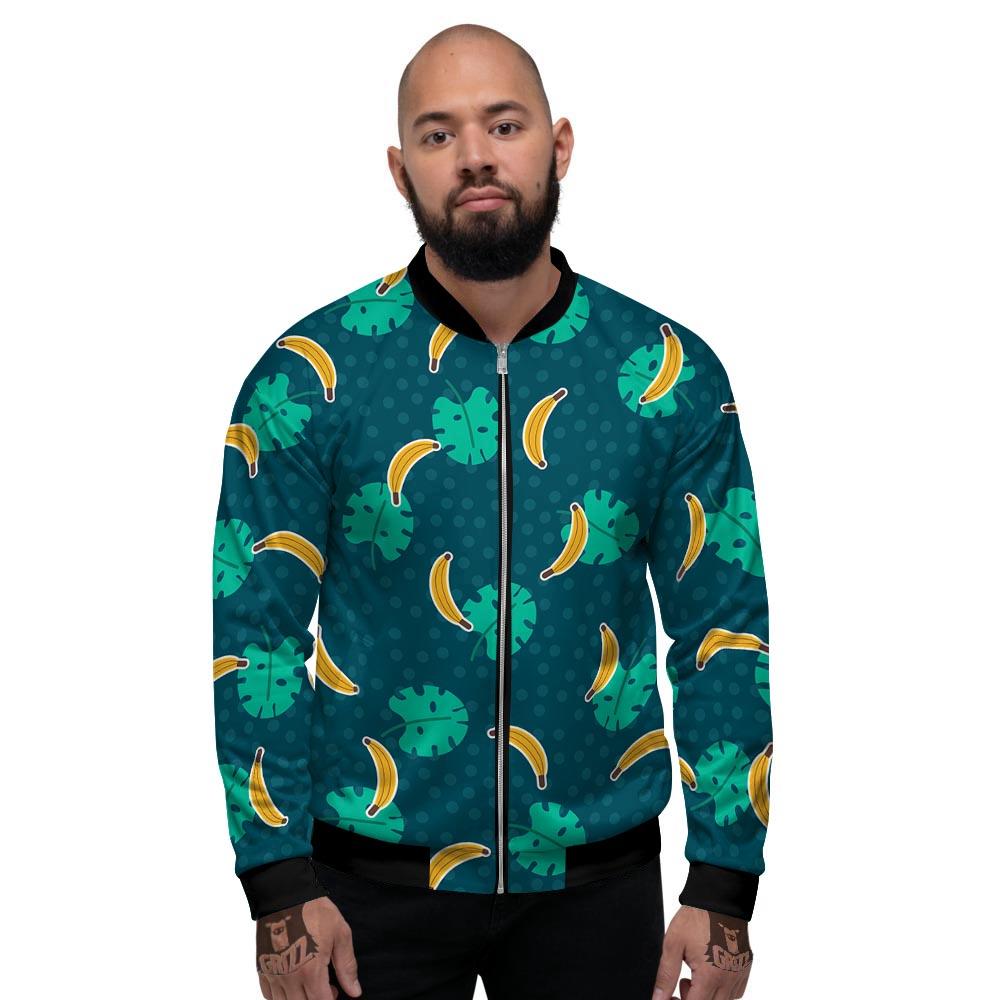 Banana Teal Print Pattern Men's Bomber Jacket-grizzshop