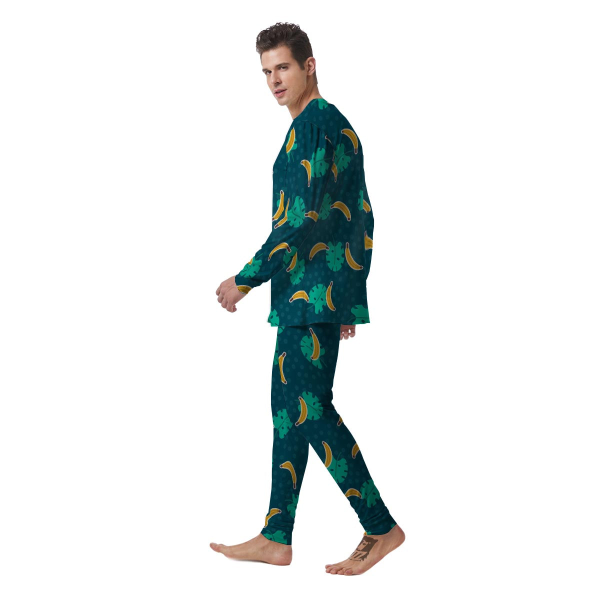 Banana Teal Print Pattern Men's Pajamas-grizzshop