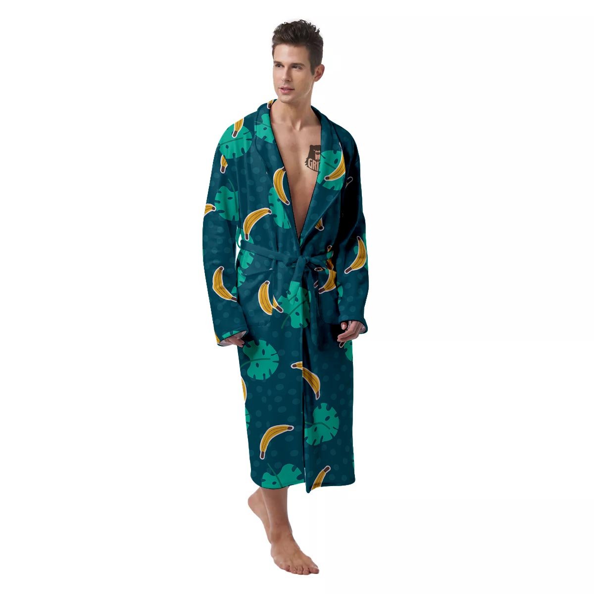 Banana Teal Print Pattern Men's Robe-grizzshop