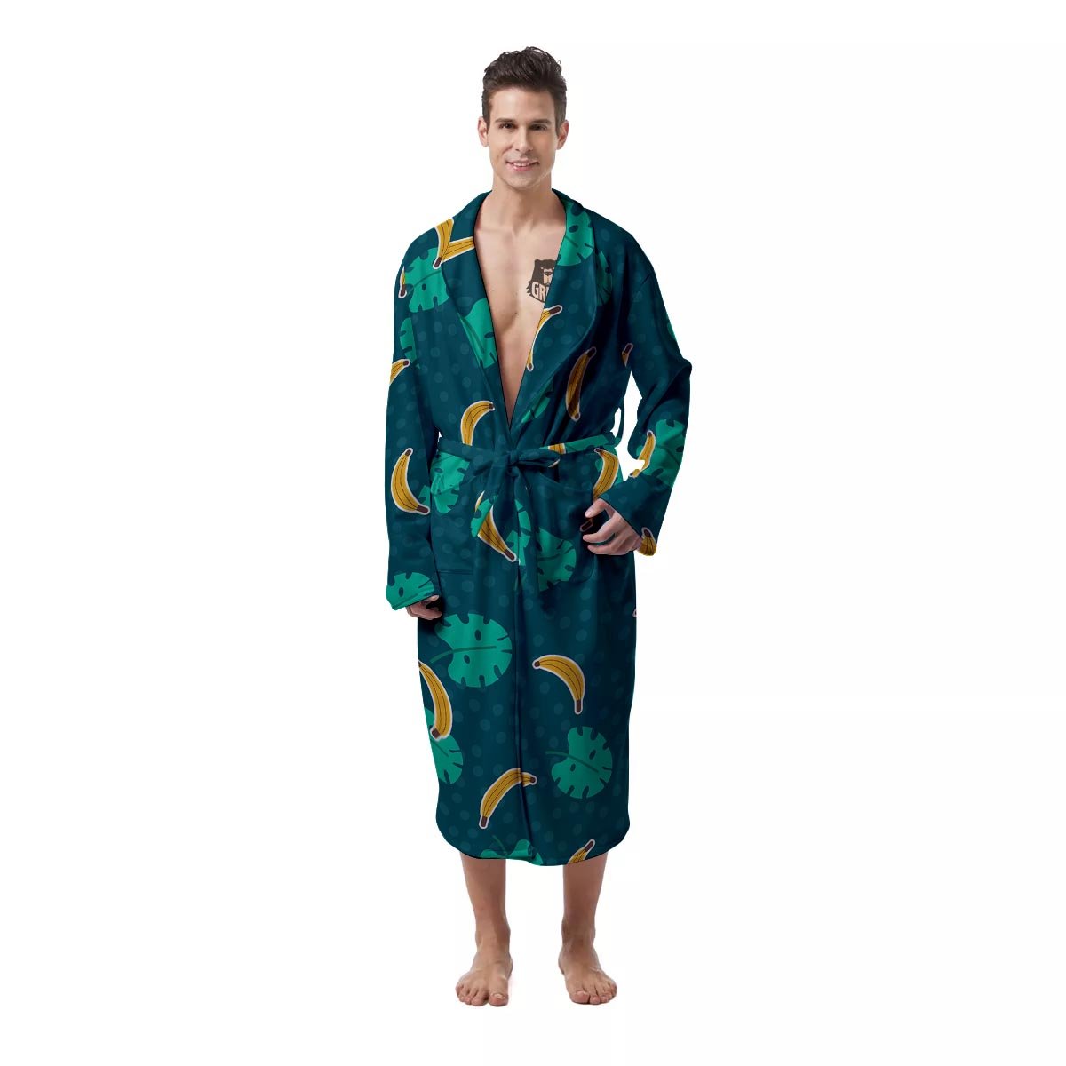 Banana Teal Print Pattern Men's Robe-grizzshop