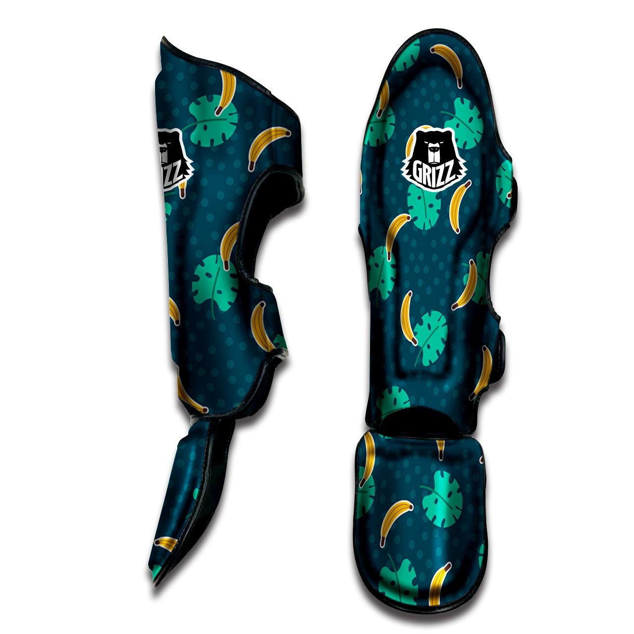 Banana Teal Print Pattern Muay Thai Shin Guards-grizzshop