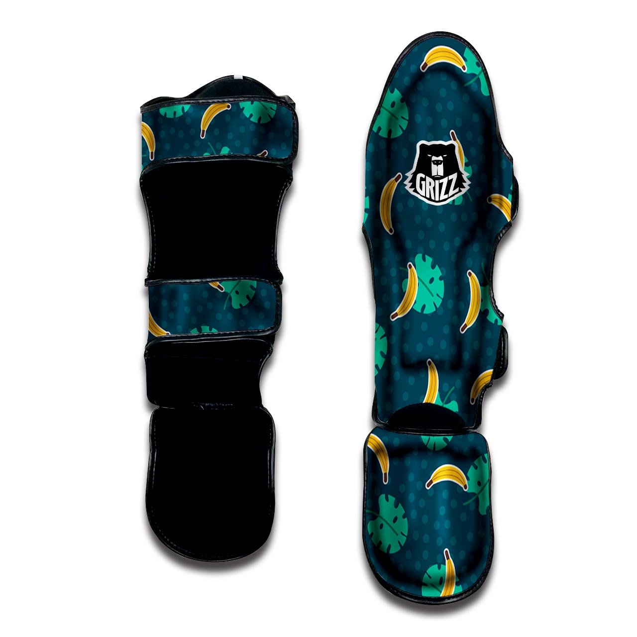 Banana Teal Print Pattern Muay Thai Shin Guards-grizzshop