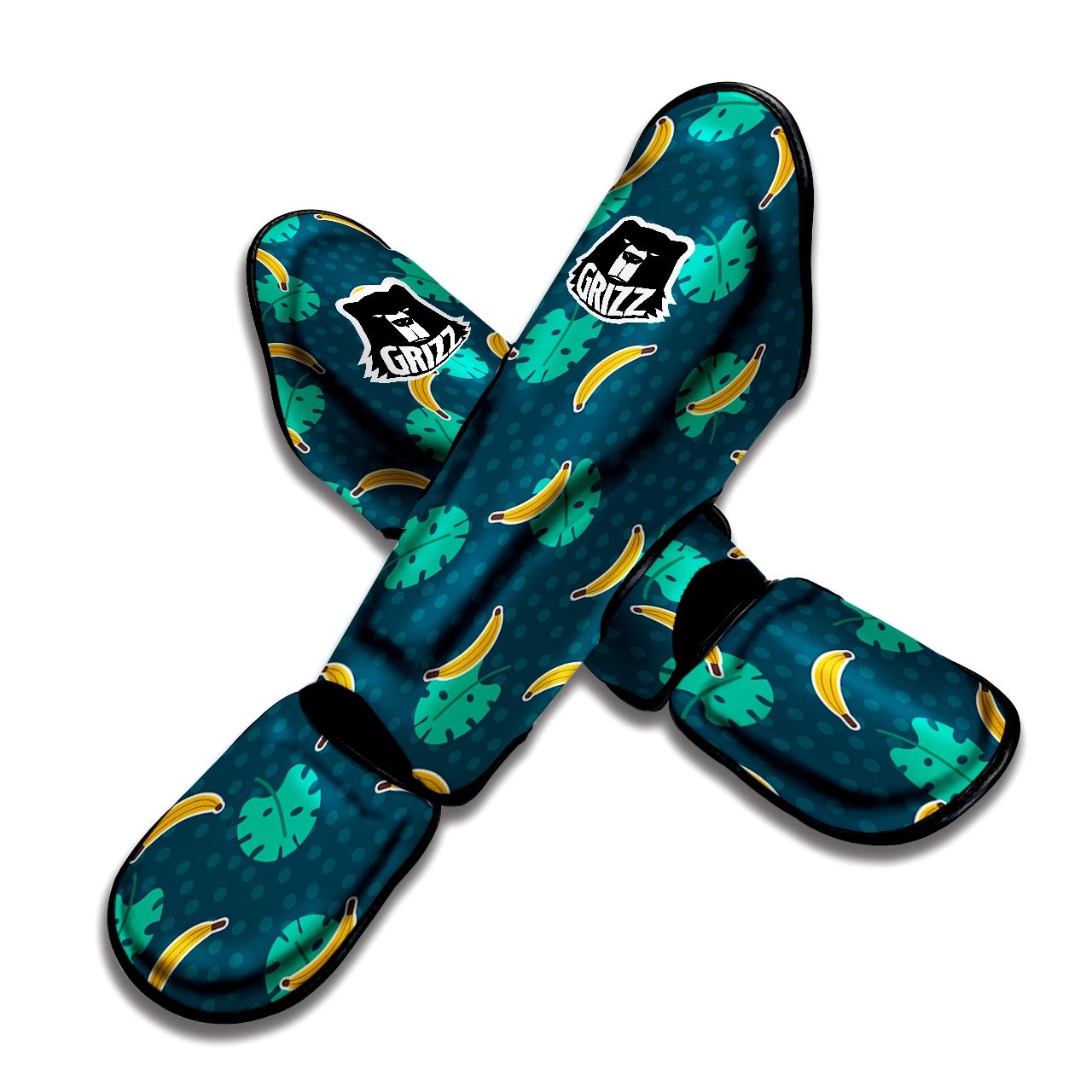 Banana Teal Print Pattern Muay Thai Shin Guards-grizzshop