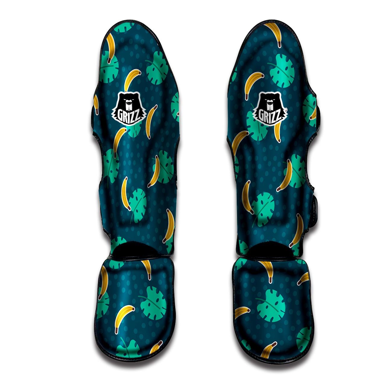 Banana Teal Print Pattern Muay Thai Shin Guards-grizzshop