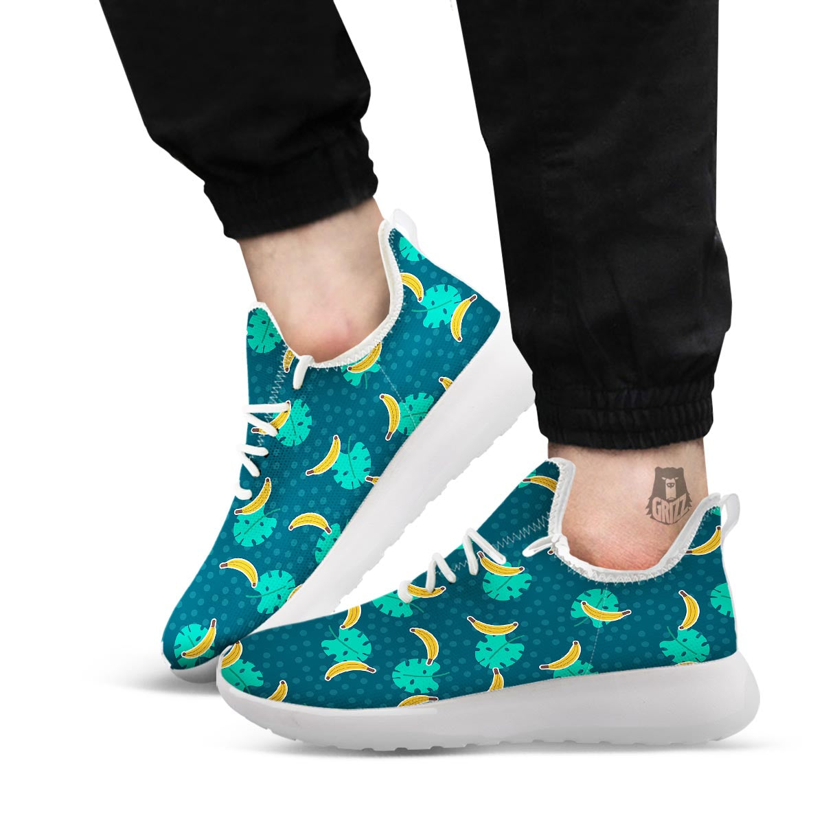 Banana Teal Print Pattern White Athletic Shoes-grizzshop