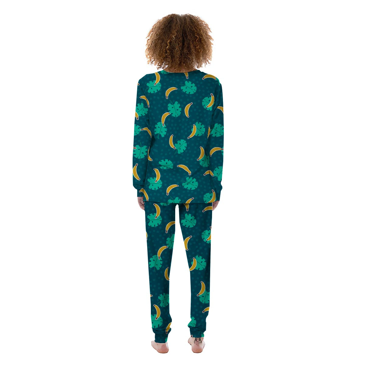 Banana Teal Print Pattern Women's Pajamas-grizzshop