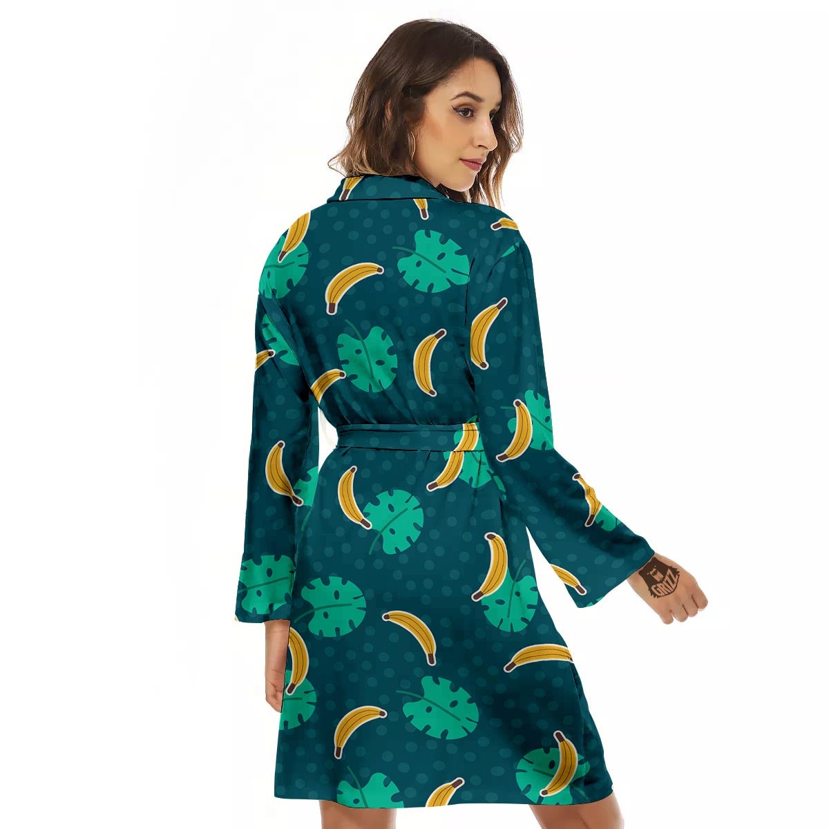 Banana Teal Print Pattern Women's Robe-grizzshop