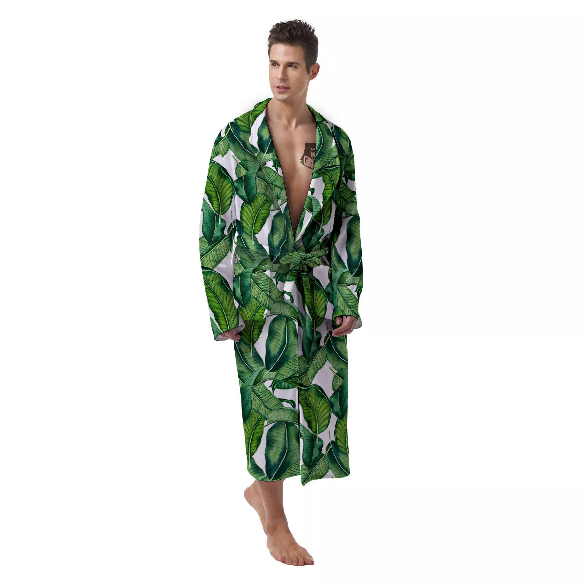 Banana Tropical Green Print Pattern Men's Robe-grizzshop