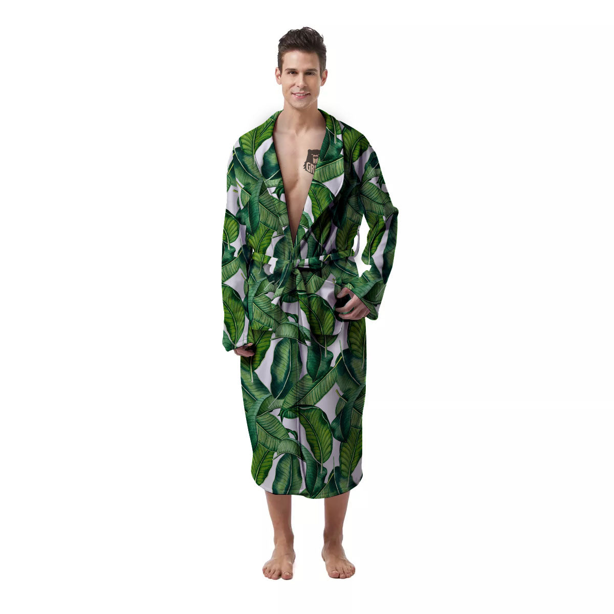Banana Tropical Green Print Pattern Men's Robe-grizzshop