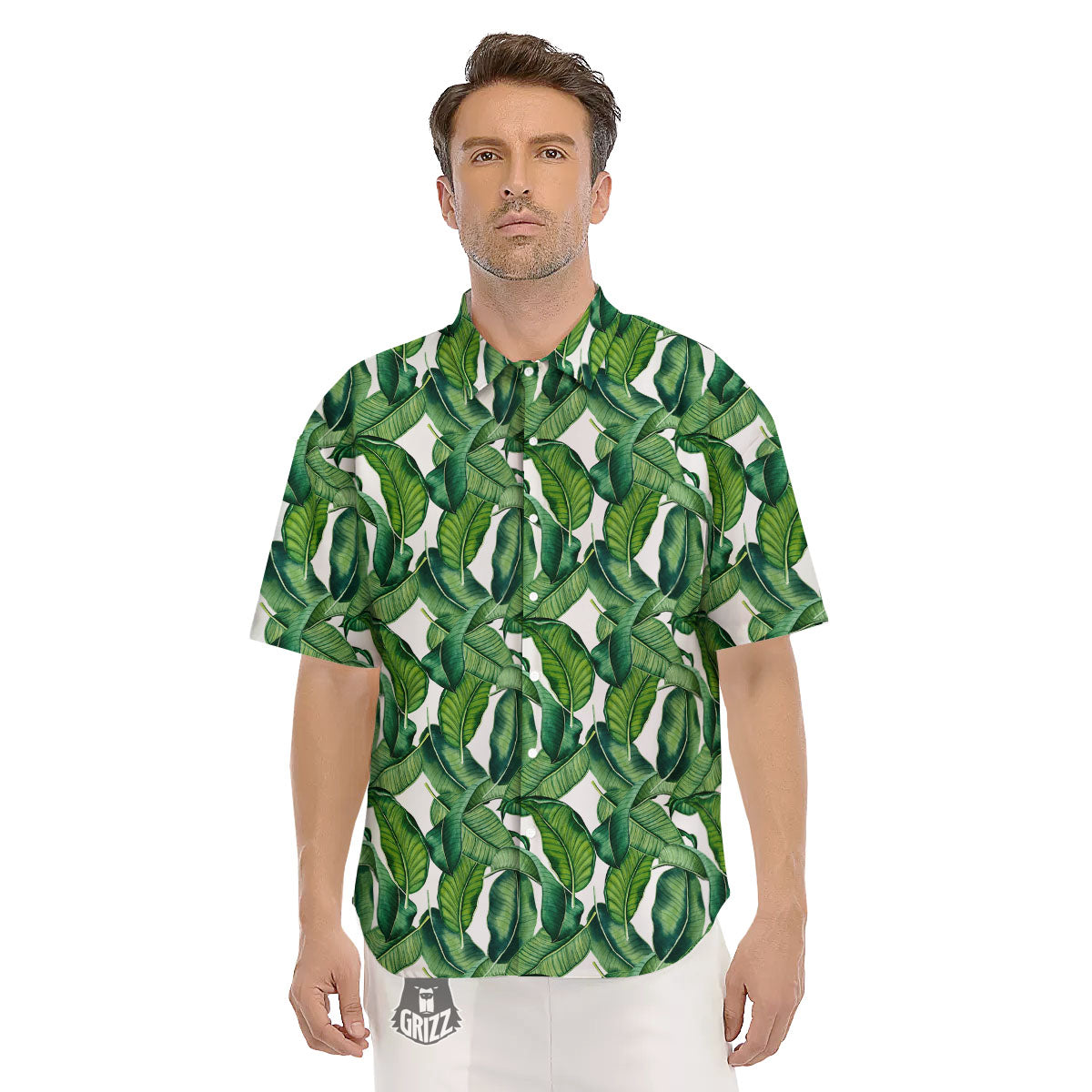 Banana Tropical Green Print Pattern Men's Short Sleeve Shirts-grizzshop