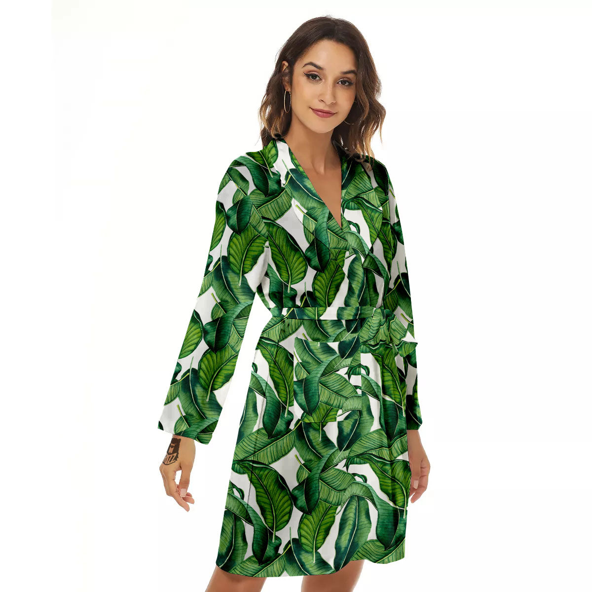 Banana Tropical Green Print Pattern Women's Robe-grizzshop
