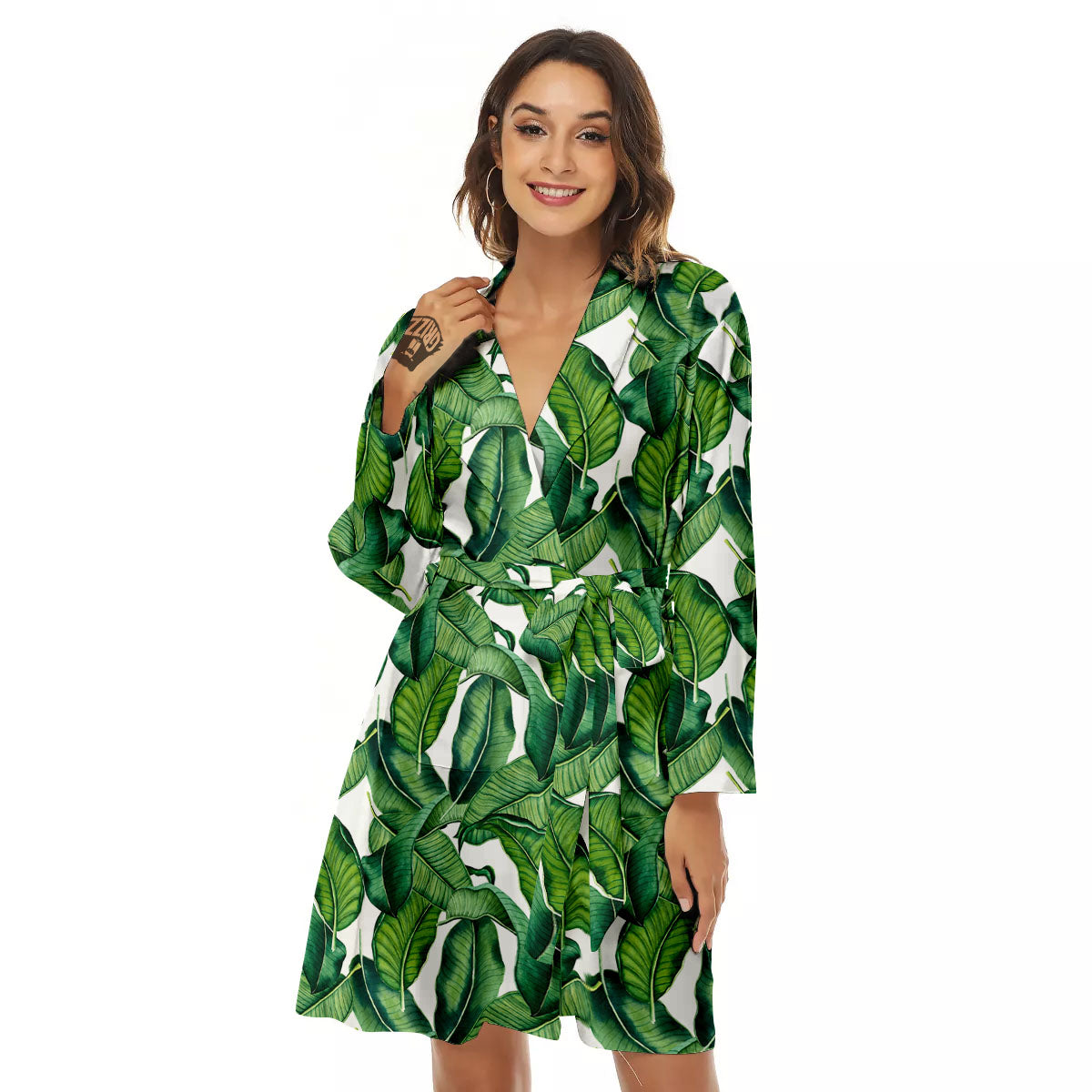 Banana Tropical Green Print Pattern Women's Robe-grizzshop