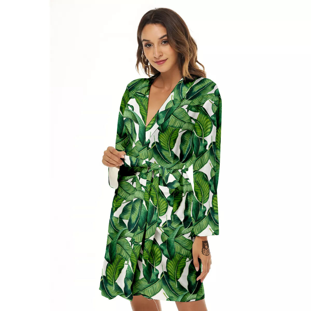Banana Tropical Green Print Pattern Women's Robe-grizzshop
