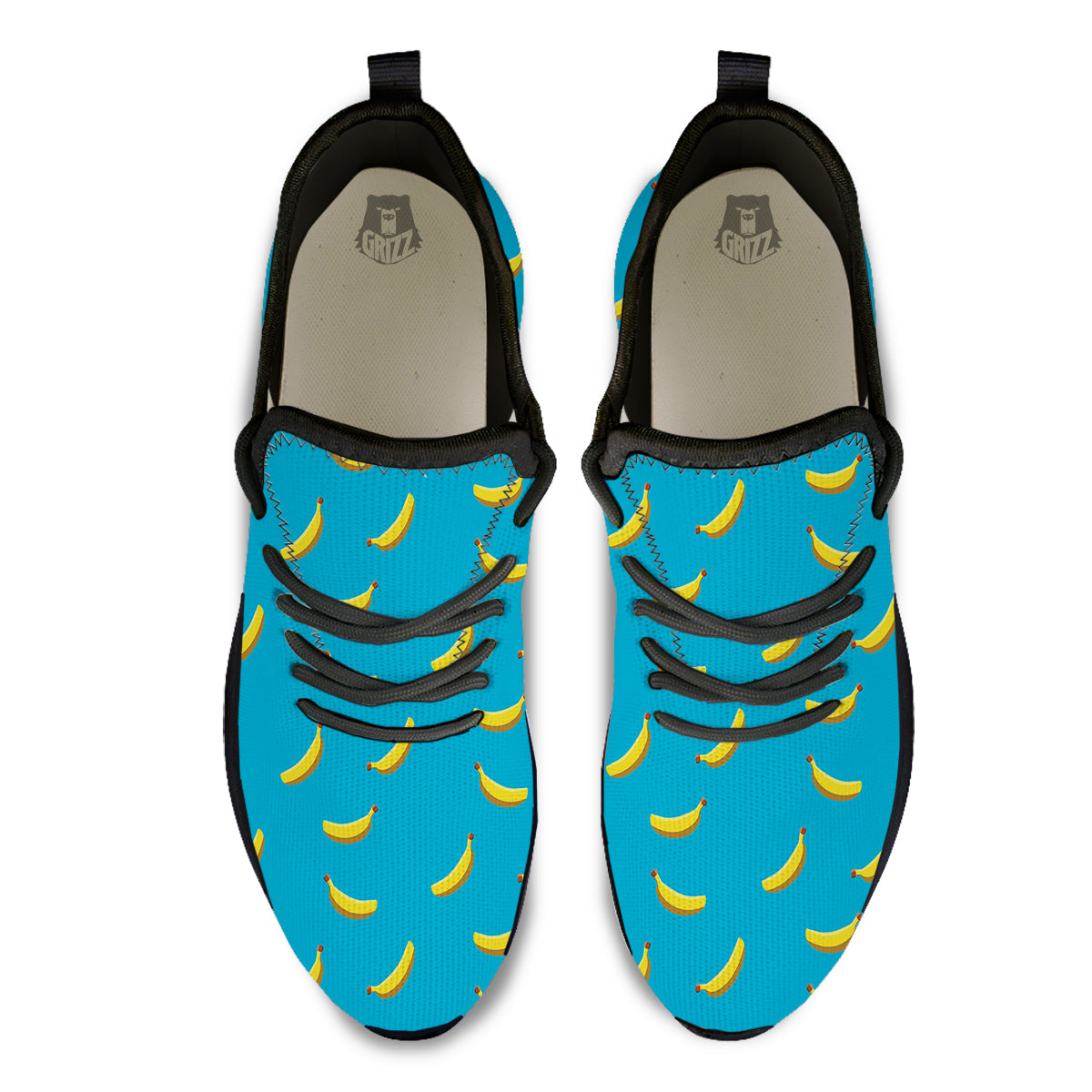 Banana Turquoise Print Pattern Black Athletic Shoes-grizzshop