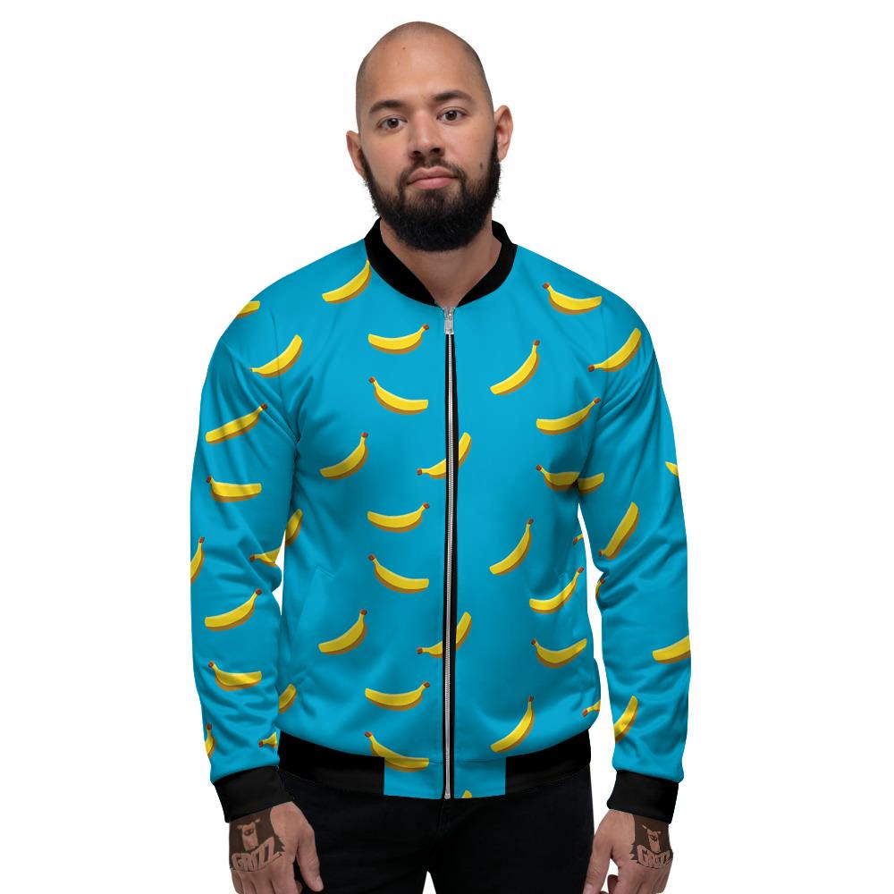 Banana Turquoise Print Pattern Men's Bomber Jacket-grizzshop