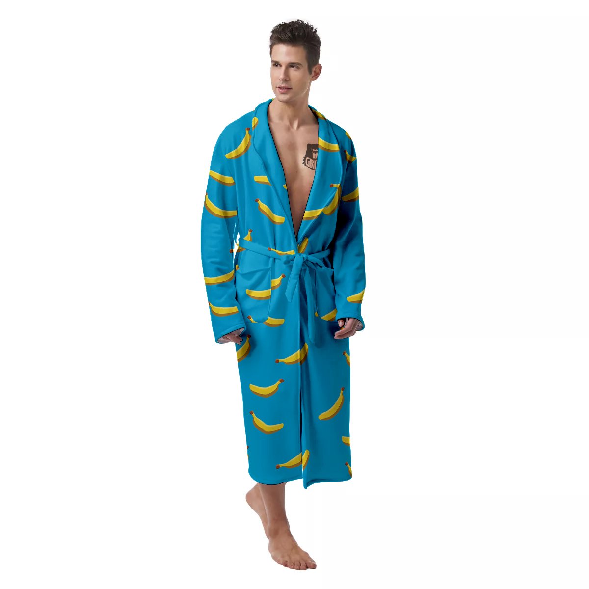 Banana Turquoise Print Pattern Men's Robe-grizzshop