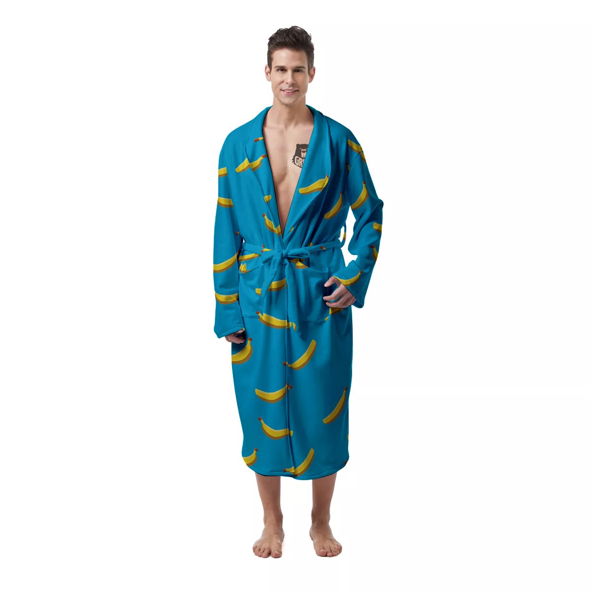 Banana Turquoise Print Pattern Men's Robe-grizzshop