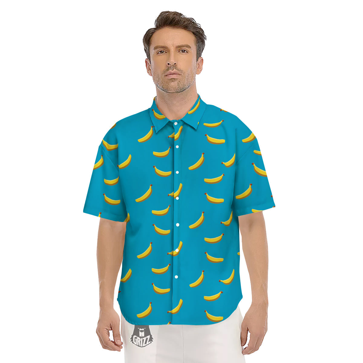 Banana Turquoise Print Pattern Men's Short Sleeve Shirts-grizzshop