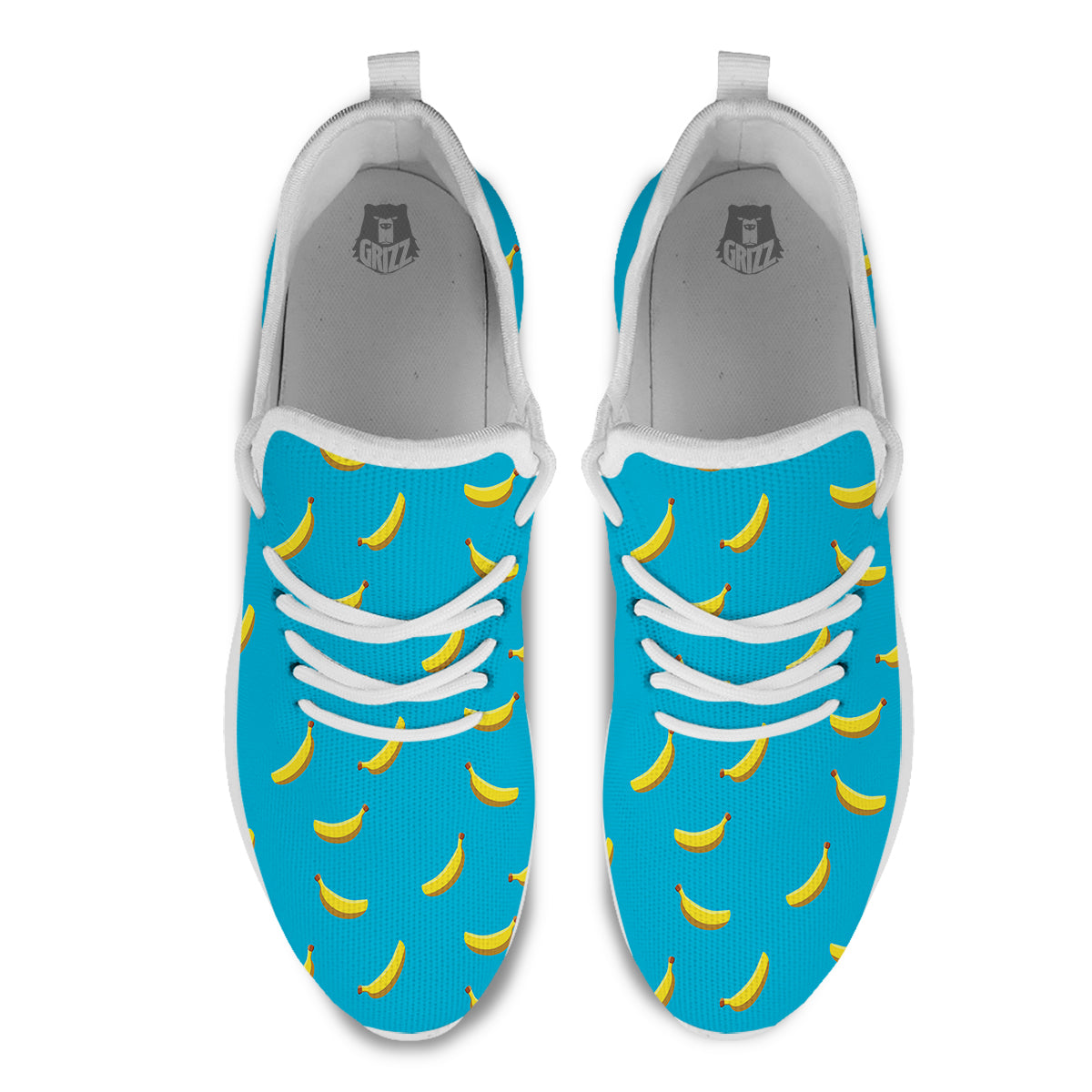 Banana Turquoise Print Pattern White Athletic Shoes-grizzshop