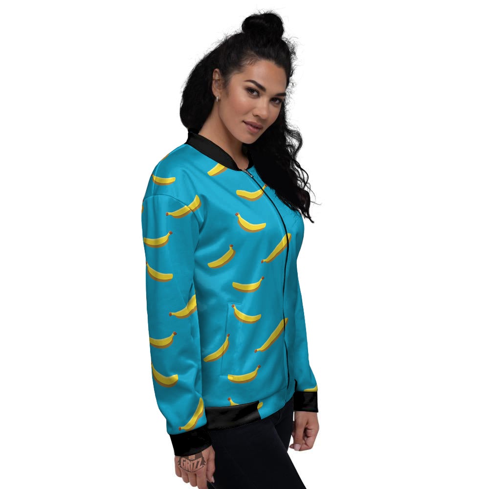 Banana Turquoise Print Pattern Women's Bomber Jacket-grizzshop