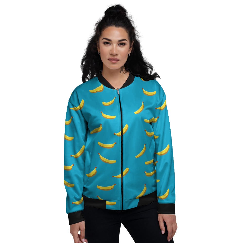 Banana Turquoise Print Pattern Women's Bomber Jacket-grizzshop