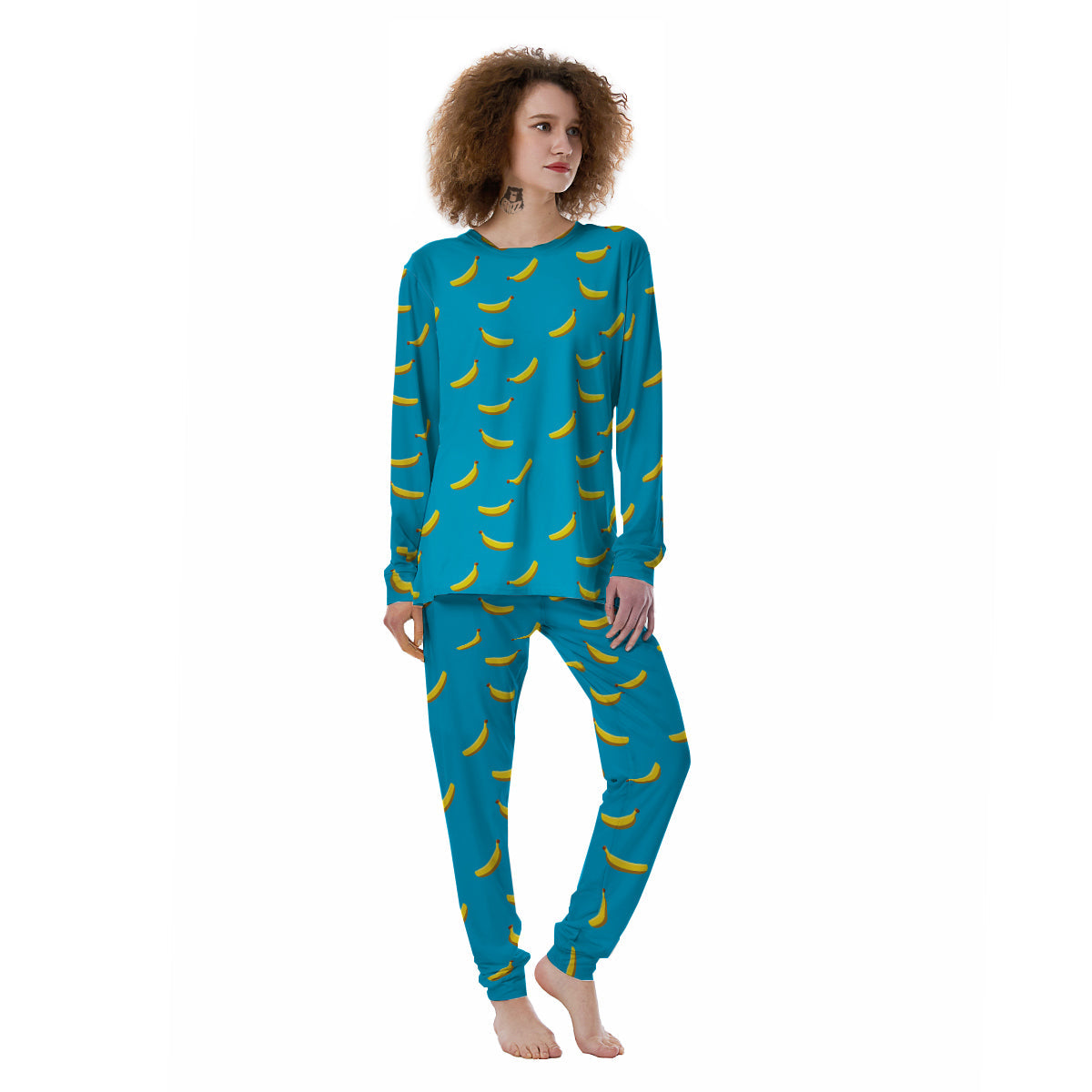 Banana Turquoise Print Pattern Women's Pajamas-grizzshop