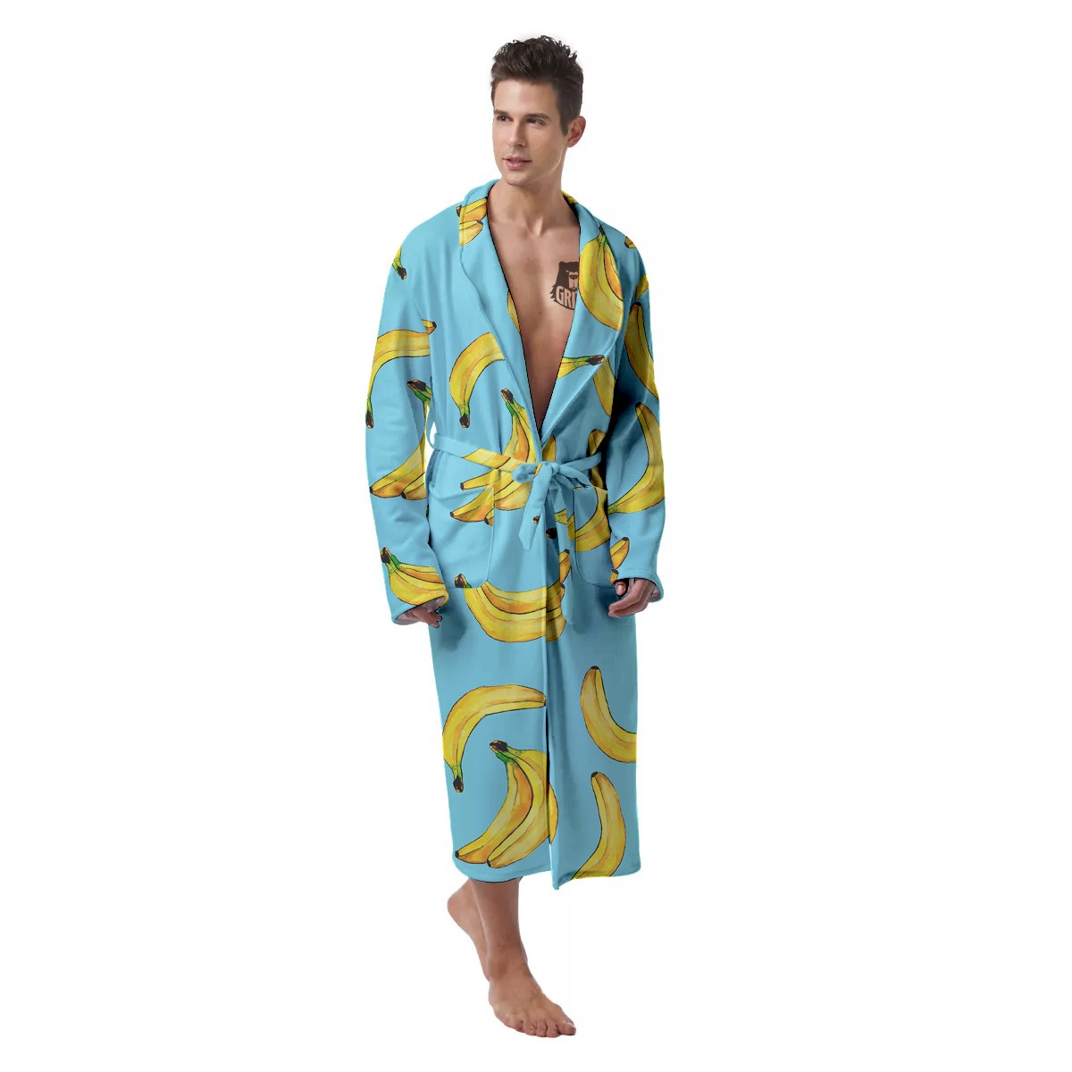 Banana Watercolor Print Pattern Men's Robe-grizzshop