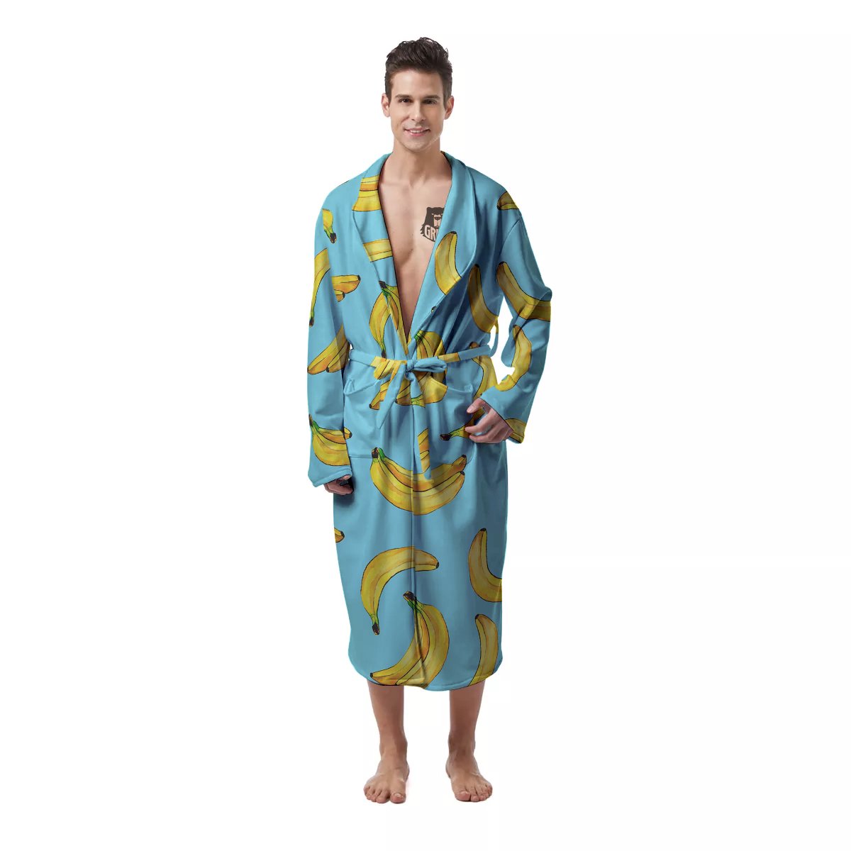 Banana Watercolor Print Pattern Men's Robe-grizzshop
