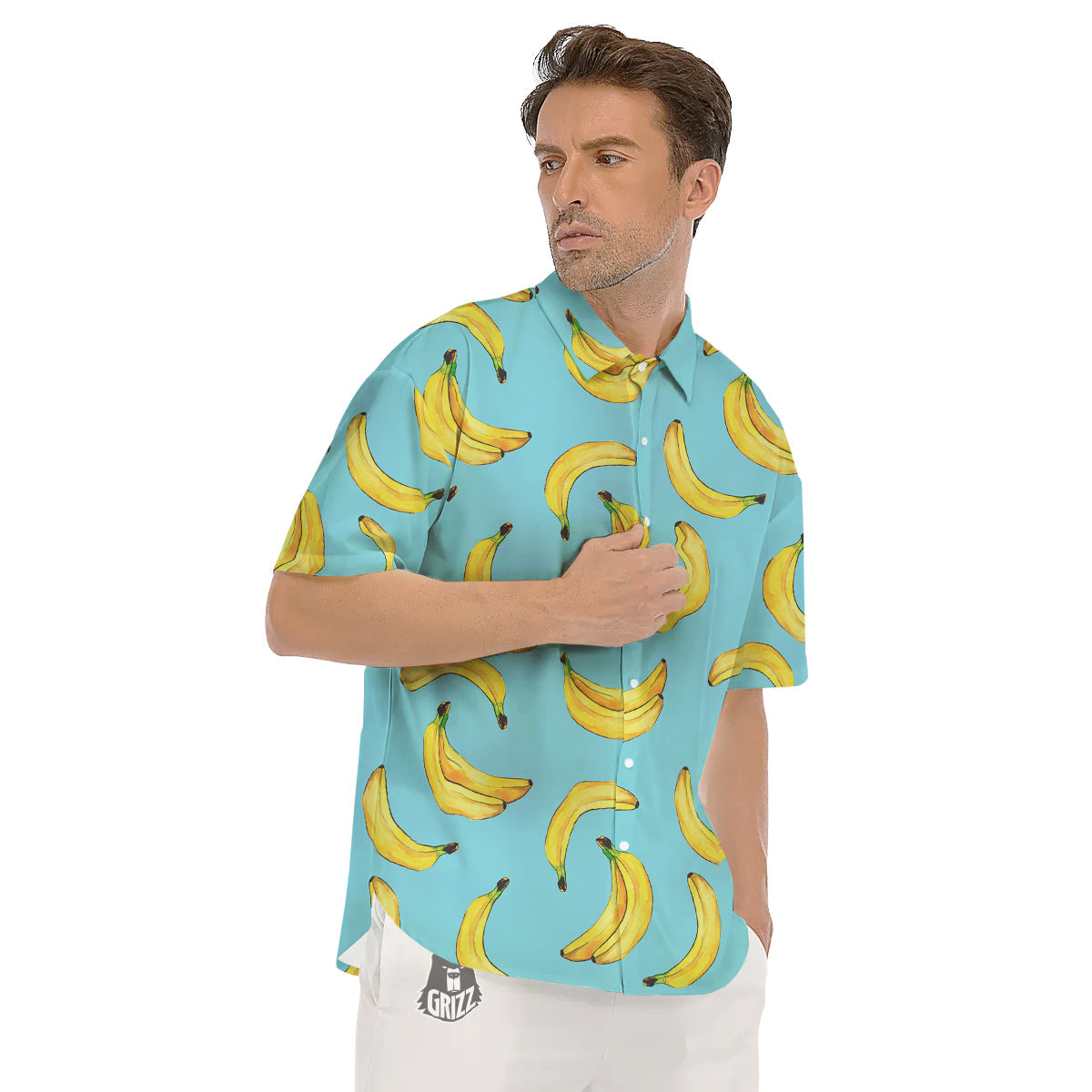 Banana Watercolor Print Pattern Men's Short Sleeve Shirts-grizzshop