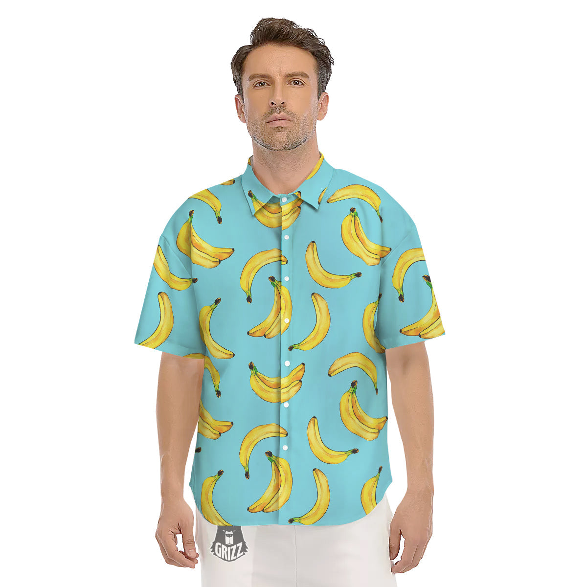Banana Watercolor Print Pattern Men's Short Sleeve Shirts-grizzshop
