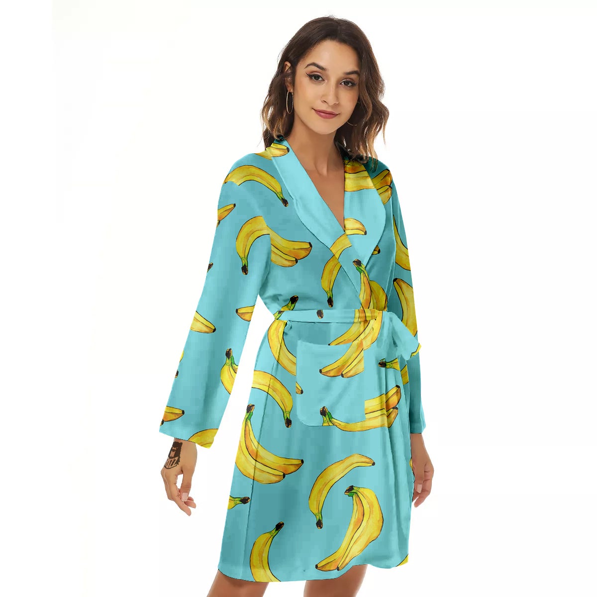 Banana Watercolor Print Pattern Women's Robe-grizzshop