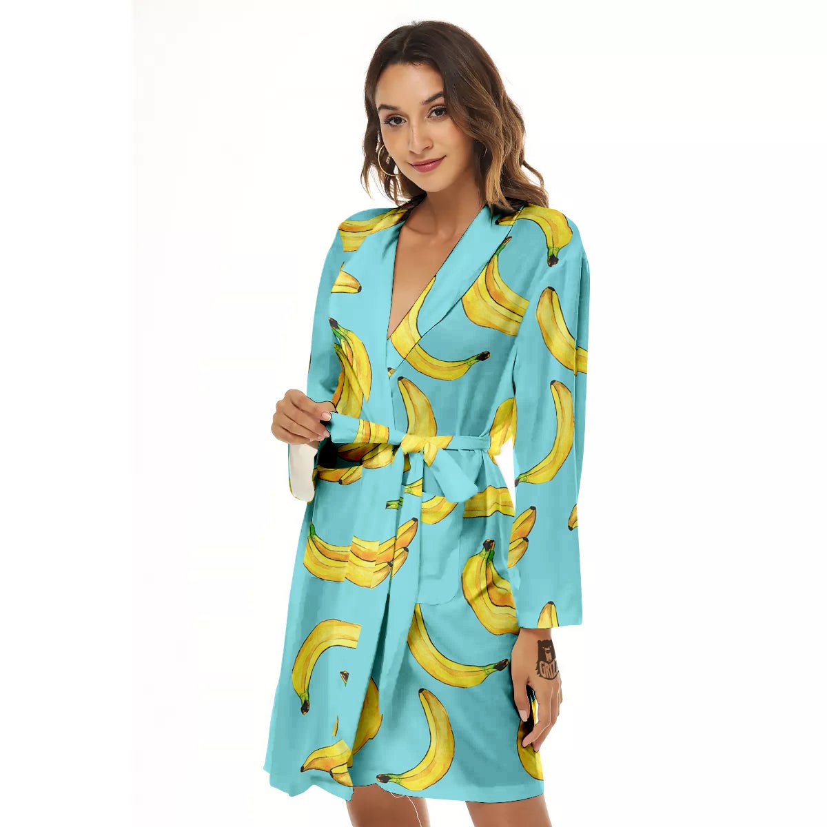 Banana Watercolor Print Pattern Women's Robe-grizzshop