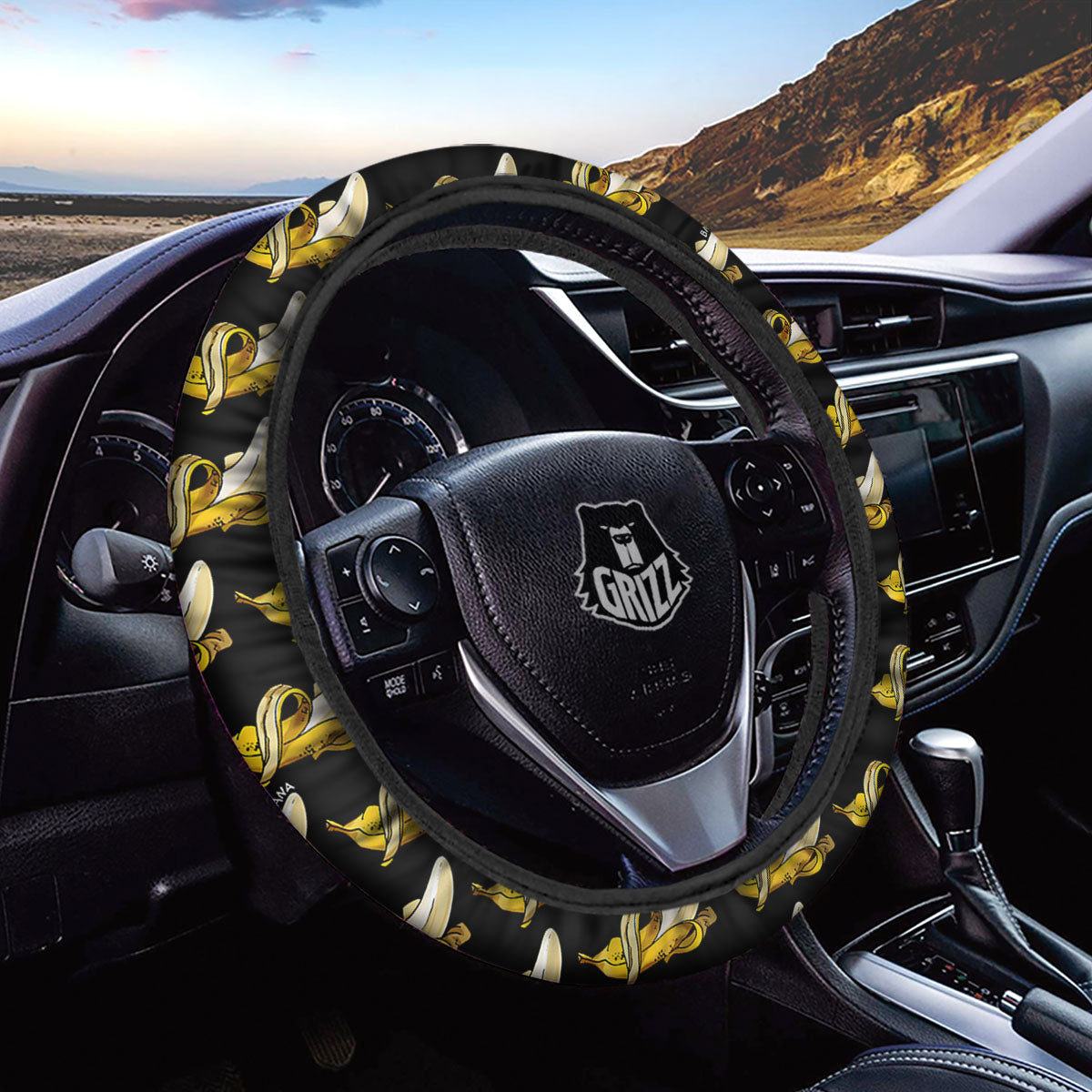Banana Yellow And Black Print Pattern Car Steering Wheel Cover-grizzshop