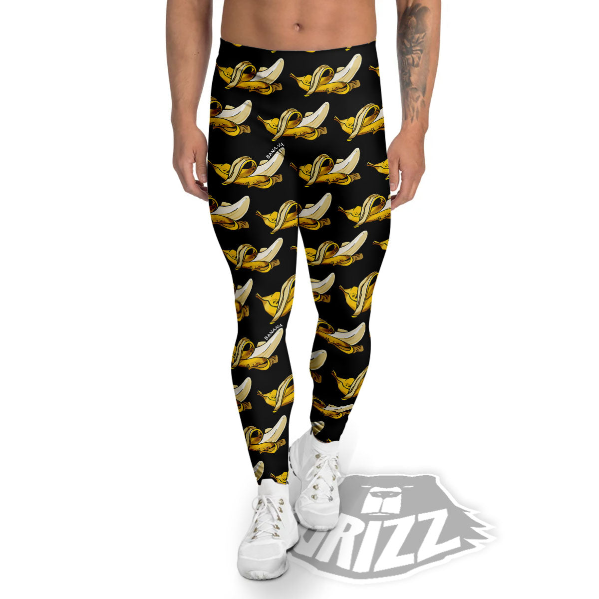 Banana Yellow And Black Print Pattern Men's Leggings-grizzshop