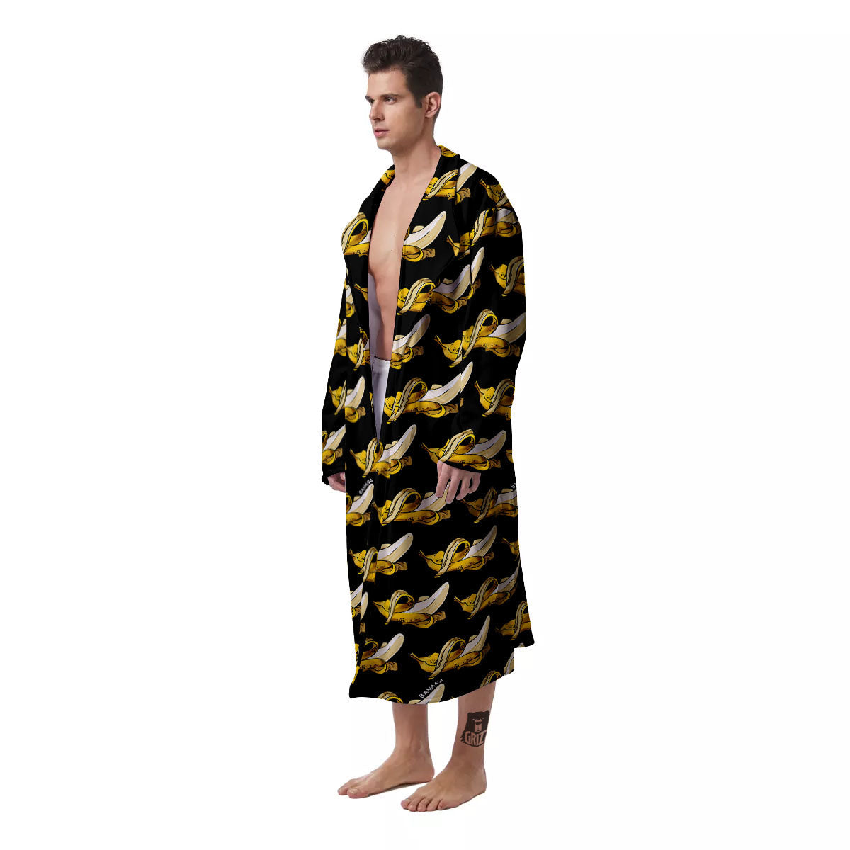 Banana Yellow And Black Print Pattern Men's Robe-grizzshop