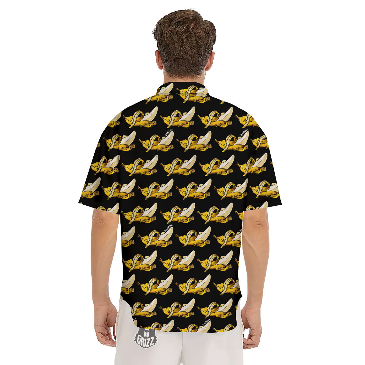 Banana Yellow And Black Print Pattern Men's Short Sleeve Shirts-grizzshop