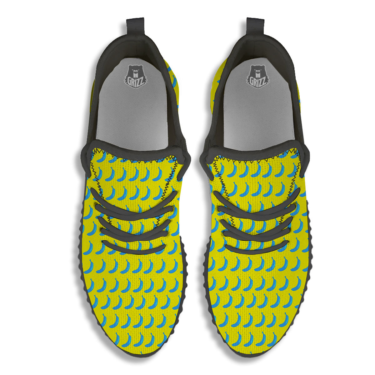 Banana Yellow And Blue Print Pattern Black Walking Shoes-grizzshop