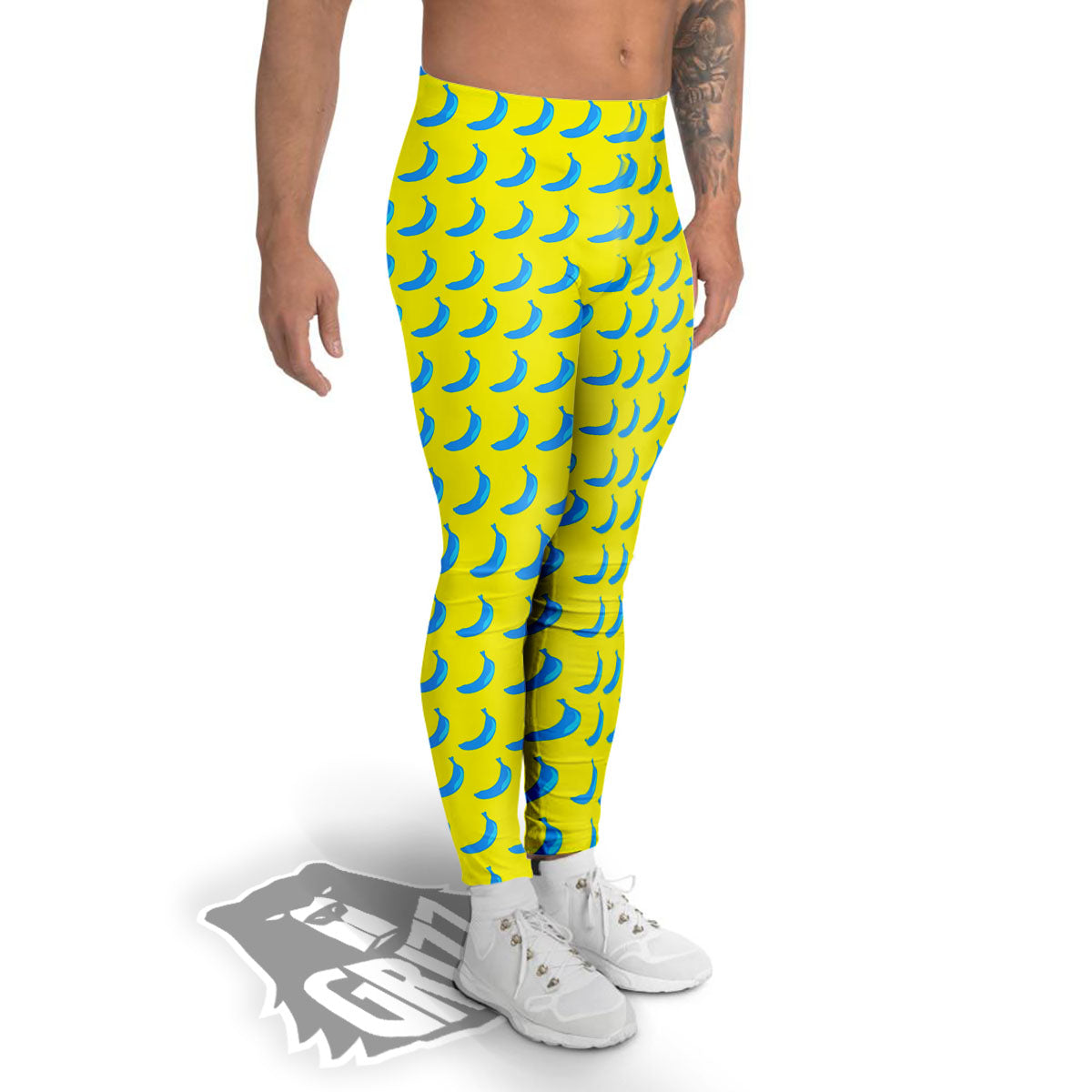 Banana Yellow And Blue Print Pattern Men's Leggings-grizzshop