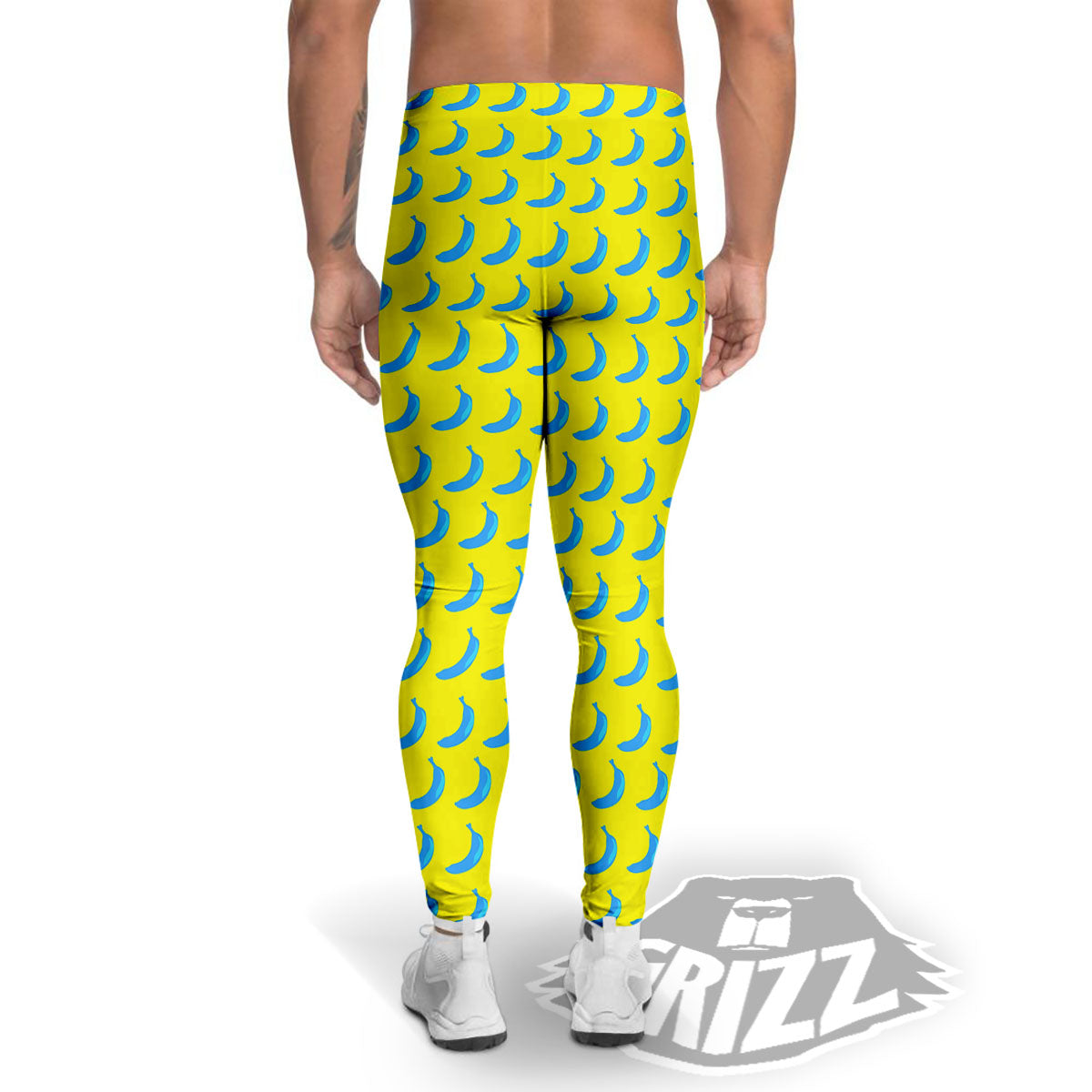 Banana Yellow And Blue Print Pattern Men's Leggings-grizzshop