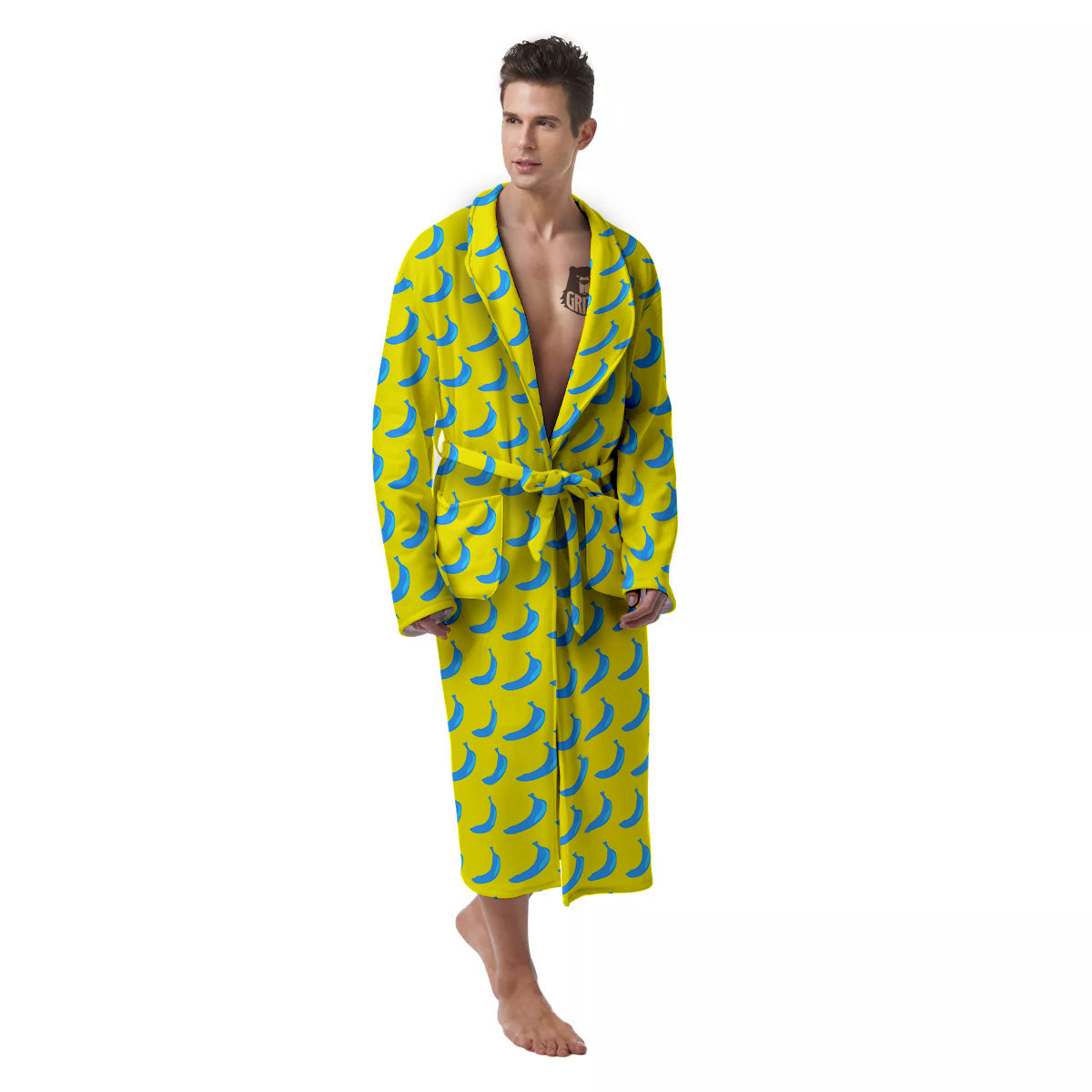 Banana Yellow And Blue Print Pattern Men's Robe-grizzshop