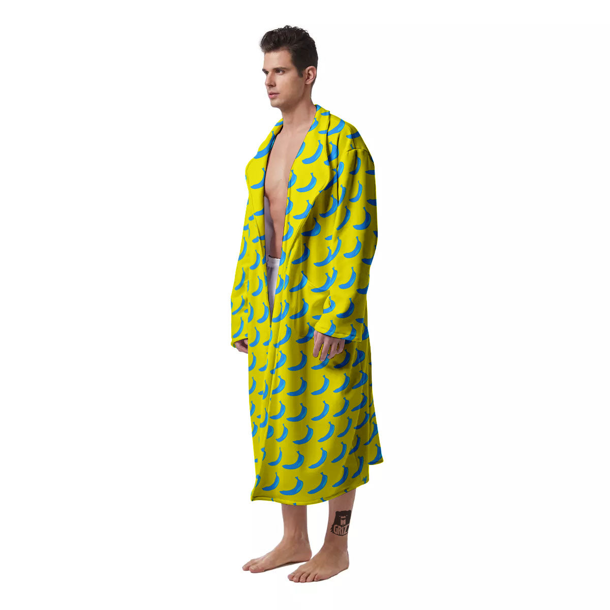 Banana Yellow And Blue Print Pattern Men's Robe-grizzshop
