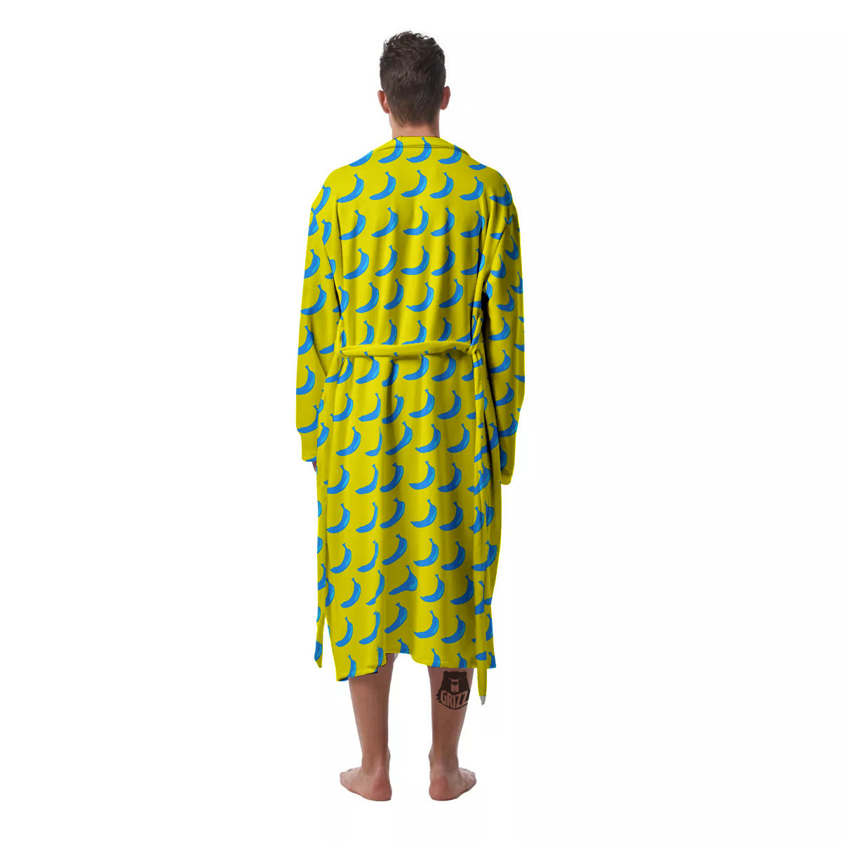 Banana Yellow And Blue Print Pattern Men's Robe-grizzshop